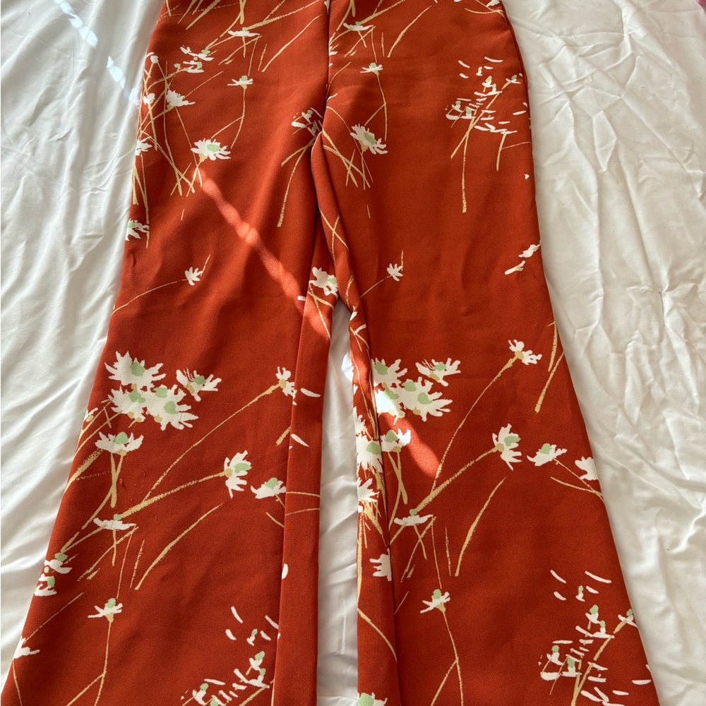 Floral Wide-Leg Pants in Rust
